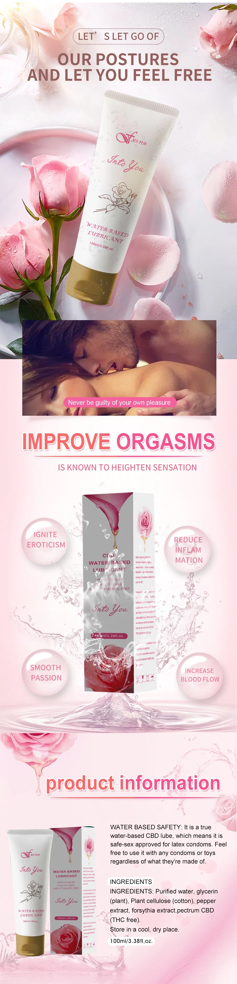 Water Based Strawberry Flavor Vaginal Lubricant Gel Sex Products Lubrication Warm or Cool