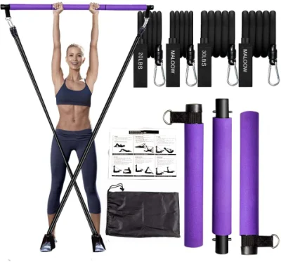 Kit de barra portátil para ioga e pilates de 3 seções com faixas de resistência para exercícios