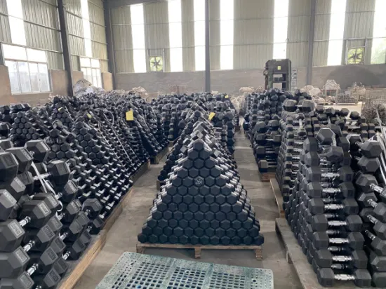Conjunto de halteres de ferro com personalização por atacado de fábrica Equipamento de ginástica Haltere hexagonal de borracha fitness