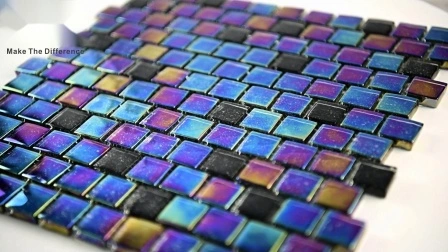 Foshan fabricante brilhante iridescente azul quadrado vidro piscina mosaico personalização de amostra